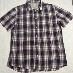 Quiksilver Men's Regular Fit Medium Red Blue Plaid Short Sleeve Button Down